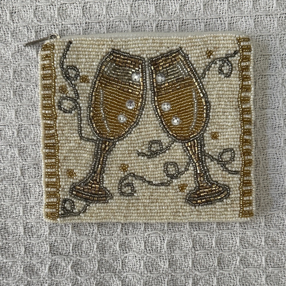 Beaded Champagne Glass Coin Purse